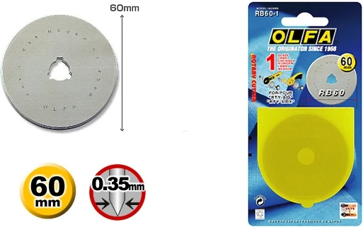 OLFA RTY-3/G 60MM & RB60-1 ROTARY CUTTER CUTTER ROTATIF 60MM RUNDSCHNEIDER TAGLIERINA ROTANTE DI 60MM CIRKELSNIJDER  ROTATIVO