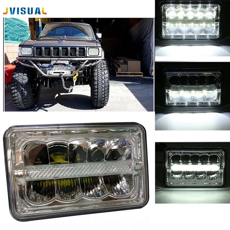 For Ford Mustang Kenworth Chevrolet GMC 4x6 Inch LED Headlight Sealed Beam Bulb Replacement H4656 H4666 H6545 With DRL