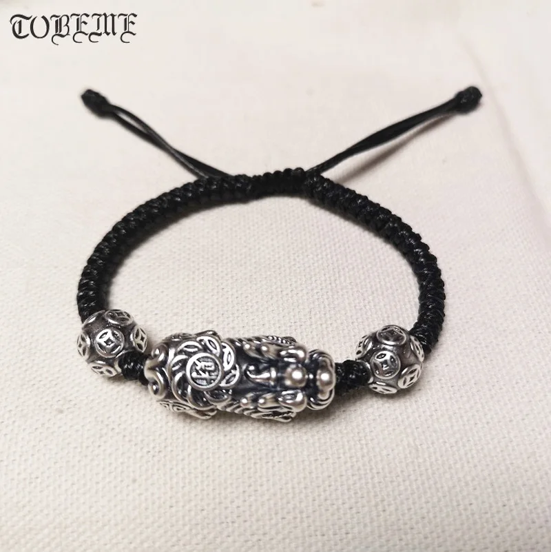 

100% 999 Silver 3D Wealth Pixiu Bracelet Good Luck Beads Braided Bracelet Fengshui Lucky Pixiu Bracelet Good for Wealth