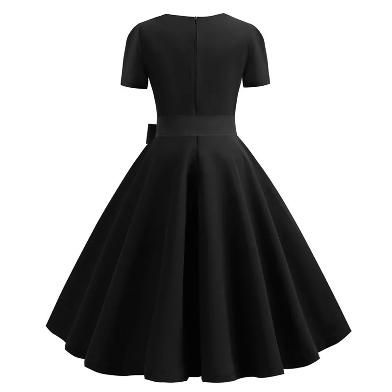 Women vintage summer 50s 60s retro swing elegant solid office party dress - details 13