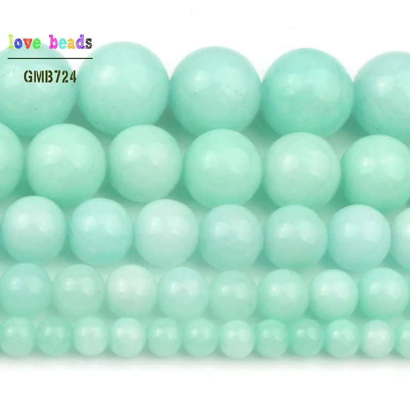 Natural Blue Amazonite Round Loose Stone Beads for Jewelry Making DIY Women Bracelet Necklace Accessories 15\