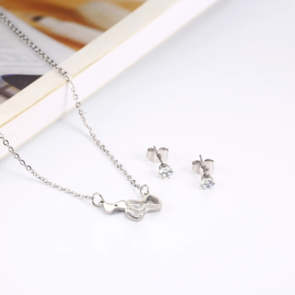 XUANHUA Stainless Steel Jewelry Set Clover Necklace Earrings Set Woman Jewelry Accessories  Bohemian