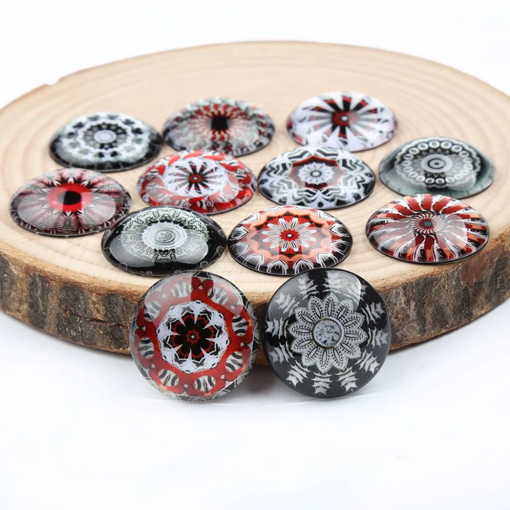 reidgaller 12mm 20mm 25mm mandala photo round dome glass cabochons diy jewelry findings for earrings pendants making