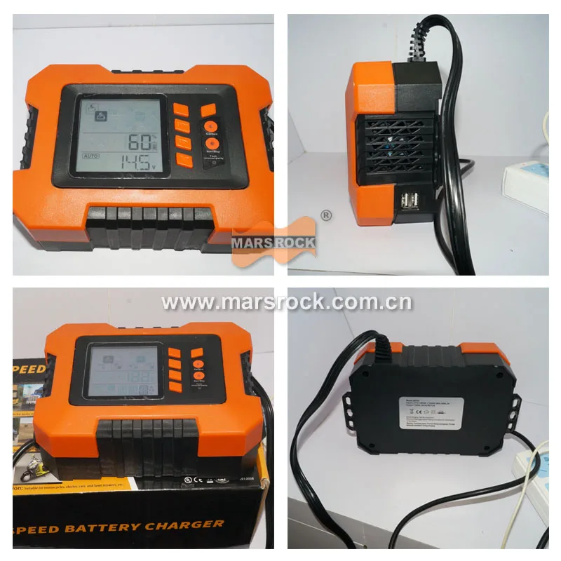 LCD display, 7-stage switch mode 2A/4A/8A/12A/auto charging current smart battery charger