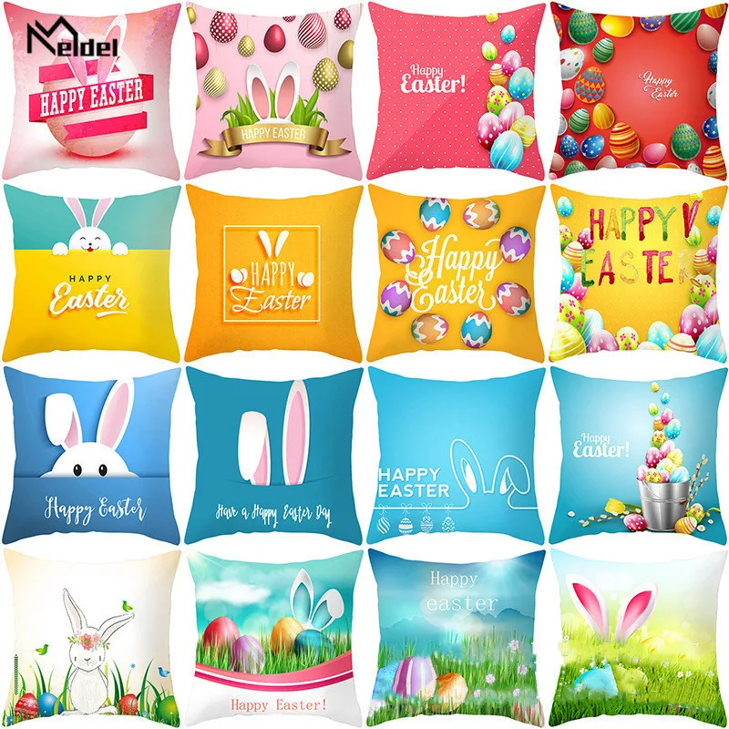 Happy Easter Eggs Rabbit Cushion Cover for Decor Pillows Easter Sofa Bed Home Decoration Festival Pillow Case 1PC Cushion Covers