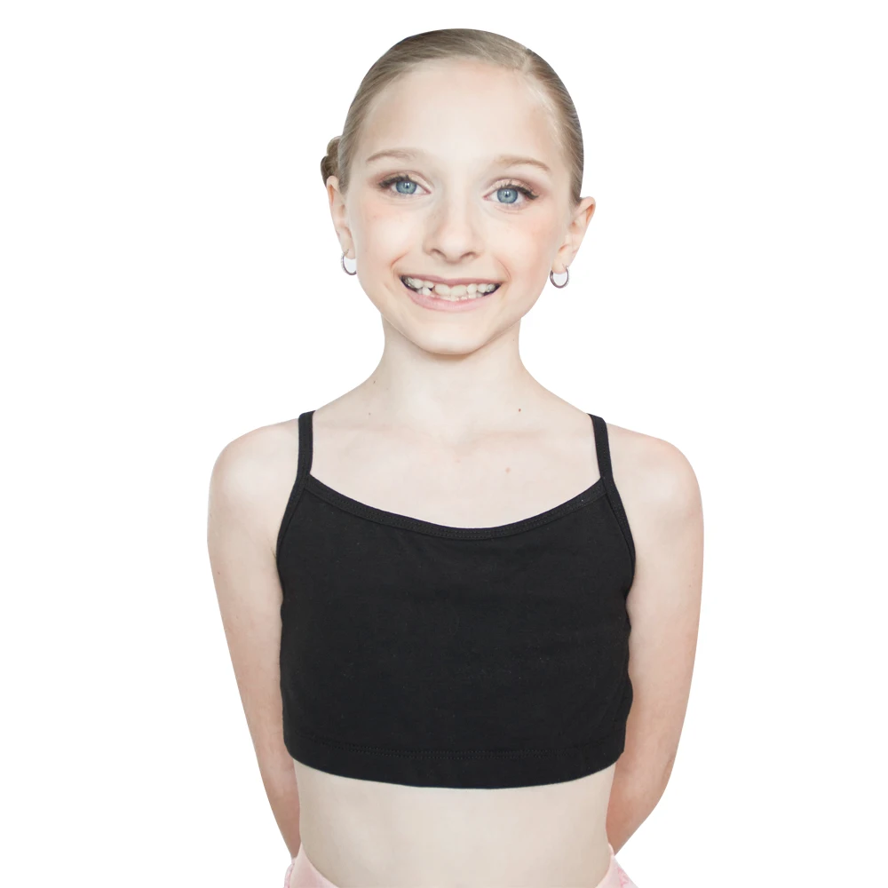 Haut de danse moderne en coton/Lycra pour filles, haut court noir, tenue de sport actif, de gymnastique