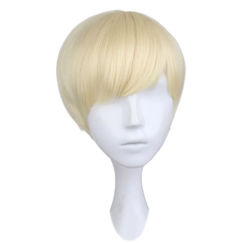 QQXCAIW Short Straight Cosplay Men Boy Party Blonde 30 Cm Synthetic Hair Wigs