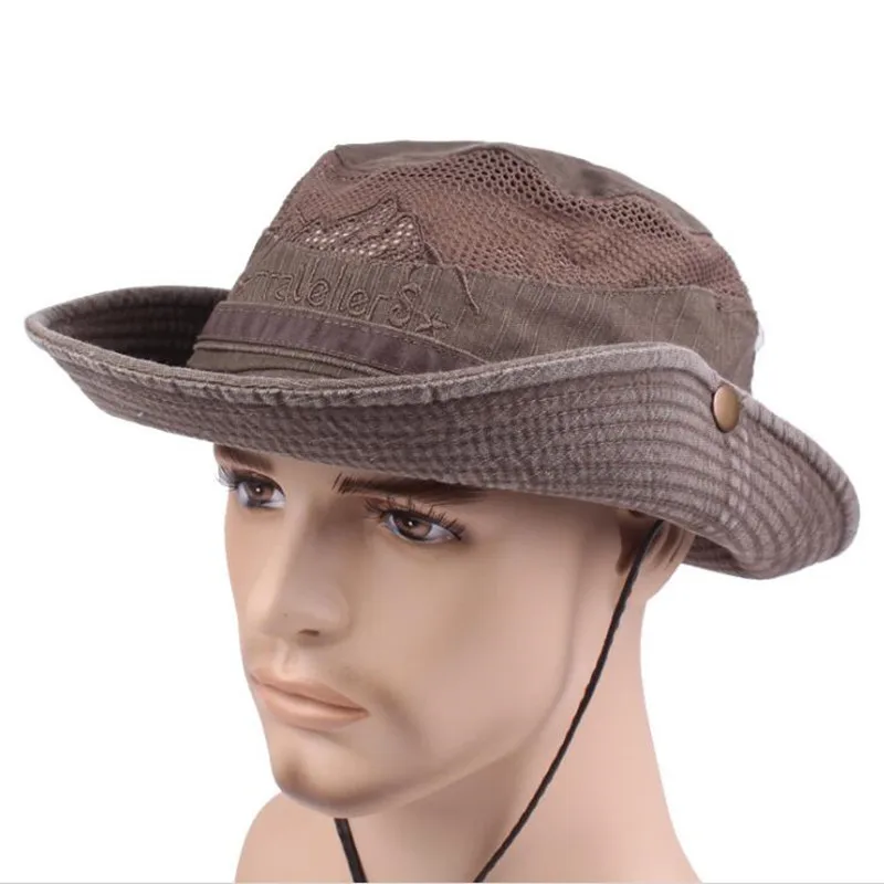 XdanqinX New Summer Men\'s Cap Retro 100% Cotton Breathable Bucket Hats Wind Rope Fixed Dad\'s Panama Hat Fishing Caps For Men