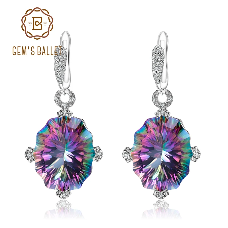 GEM\'S BALLET 48.42Ct Natural Rainbow Mystic Quartz Earrings 925 Sterling Silver Vintage Drop Earrings For Women Fine Jewelry