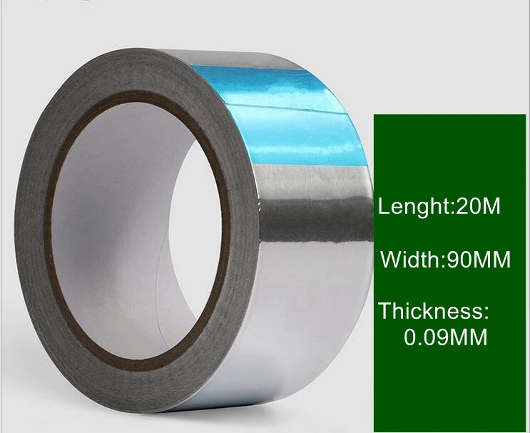 

2Rolls Width 90mmx20m thickness 0.09mm,Aluminum Foil tape Adhesive,Heat-resistant,waterproof,radiation protection,shielding