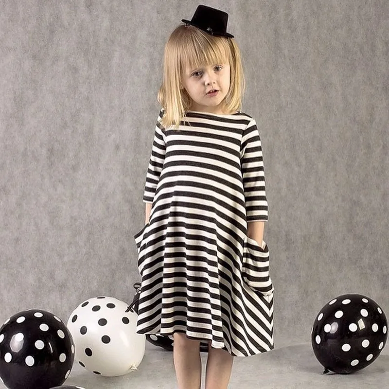 black and white childrens dresses Girls Black Vintage Ruffle Dress