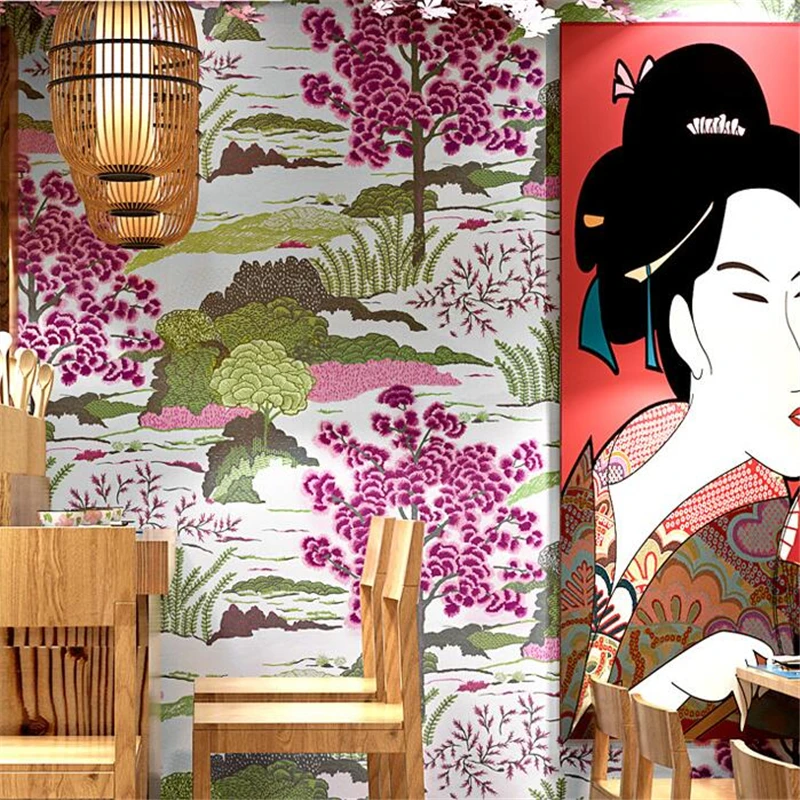 Beibehang High-end new wallpaper Japanese decoration style personality Japanese food ramen sushi shop wave coffee shop wallpaper