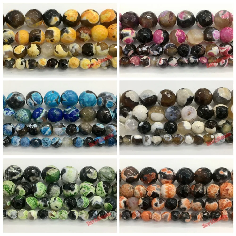 Natural Stone Orange black green Magenta blue yellow Faceted Fire Agates Beads 16