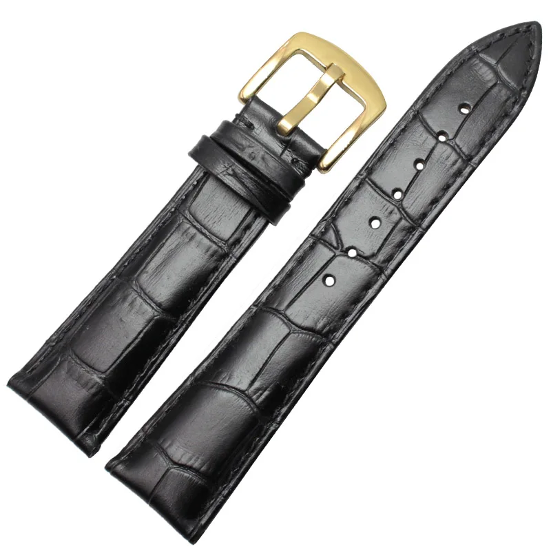 Pulseiras de relógio masculino preto marrom couro genuíno macio pulseira prata ouro metal pino fivela acessórios 19mm 20mm 21mm 22mm