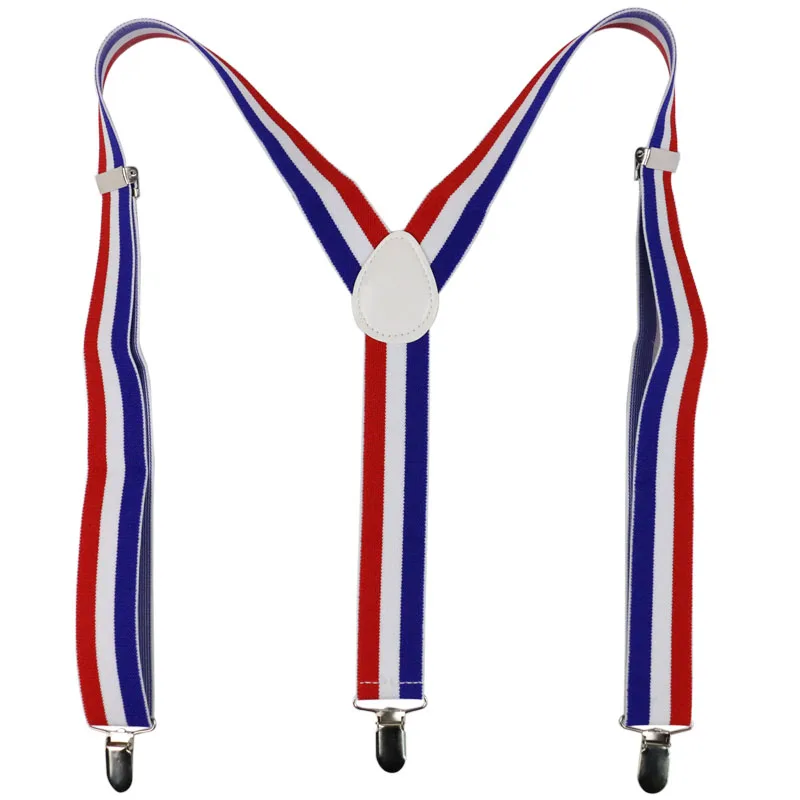 Winfox Mens ผู้หญิง Suspender กว้าง 3.5 ซม. Navy สีแดงสีขาว Suspenders 3 คลิปบน Y - Back Braces Elastic suspender