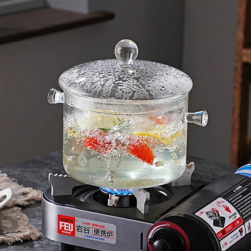 Nordic Minghuo soup pot Boiling pot High temperature resistance of both ears Household transparent pot Dumb sprouting glass