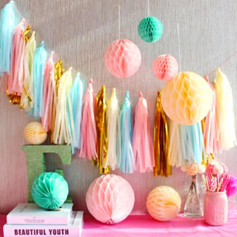 Roségold Schillernde DIY Seidenpapier Quastengirlanden für Babyparty Junggesellinnenabschied Hochzeit Geburtstag Party Dekorationszubehör – Detail 19
