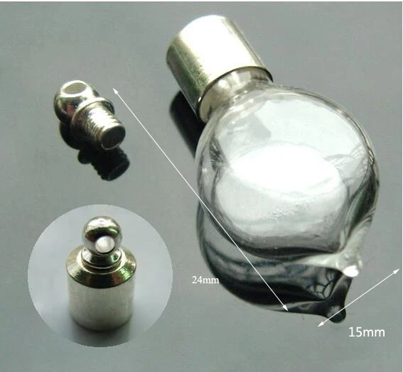 1piece copper SCREW CAP glass vial pendant Miniature Wishing Bottle clear oil charm name or rice art mini glass bottle craft