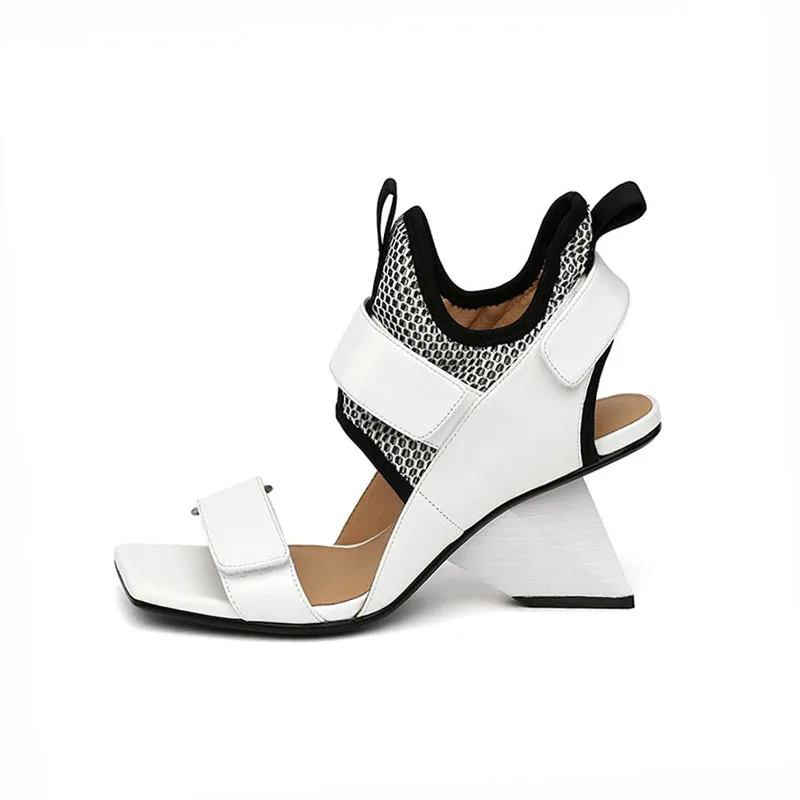 Summer Women Sandals Genuine Leather Sandalias Strange Wedge Shoes Woman High Heel Gladiator Sandals Women White HL095 MUYISEXI