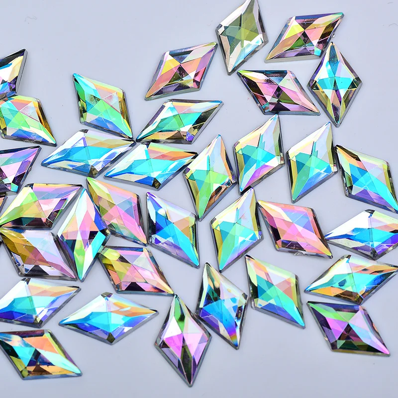 JUNAO 11x18mm Clear AB Crystal Acrylic Flatback Rhinestones Non Sewing Rhombus Crystal Stones Glue On Strass Applique for Crafts