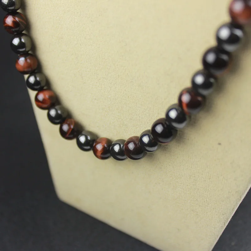 Drop Shipping Magnetic Hematite Bead Necklace With Natural Yellow Tiger Eye Round Bead  Pure Positive Energy Jewelry Gift MN1002