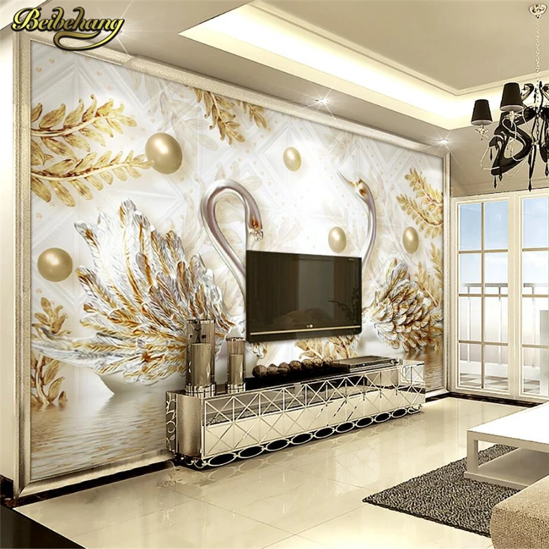 

beibehang Custom papel de parede 3D Swan Gold Jewelery Mural Wallpaper Living Bedroom Hallway living Room Photo Wall paper roll