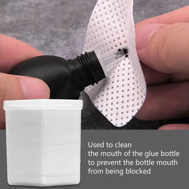 200PCS Eyelash Glue Remover Wipe Lint-Free Paper Cotton Wipes Glue Bottle Mouth Cleaning Remover Paper Cleaner Pads with Box