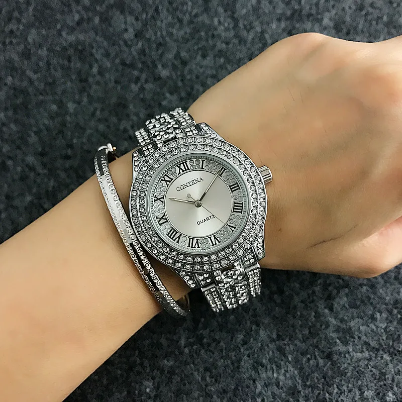 CONTENA Top Brand Full Diamond Watch Shiny Rhinestone Watch Women Watches Luxury Full Steel Women\'s Watches Ladies Clock saat