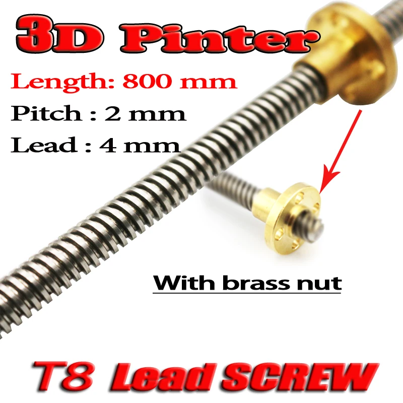 

3D Printer THSL-800-8D Lead Screw Dia 8MM Pitch 2mm Lead 4mm Length 800mm with Copper Nut Free Shipping