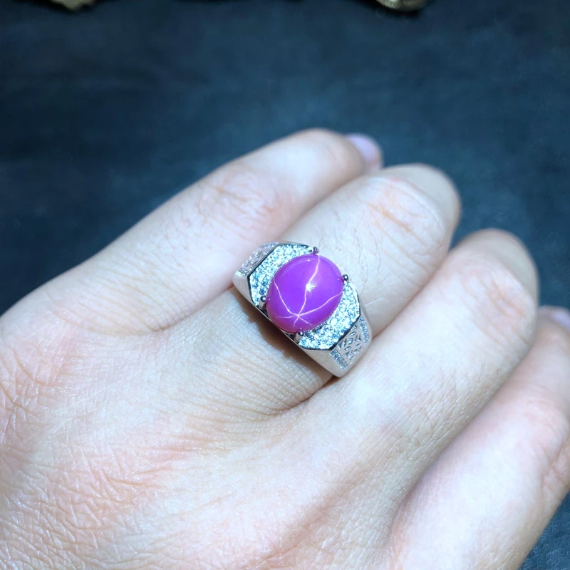 beautiful  pink natural Star Ruby gemstone ring for man 925 sterling silver fine jewelry  boy girl ring powerful birthday gift