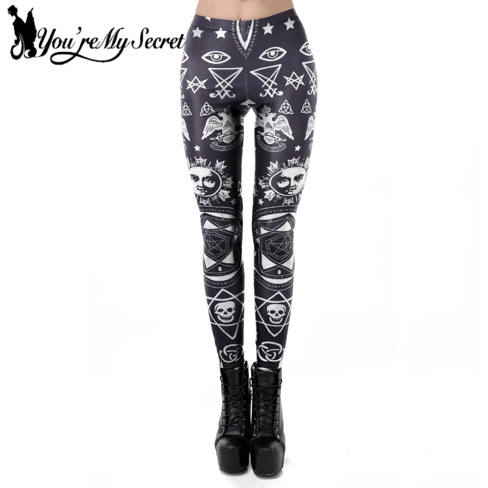 

[You're My Secret] 2021 Gothic 3D Printed Legging New Women Black Leggings Fashion Ouija Skull Sun High Waist Fitness Ankle Pant