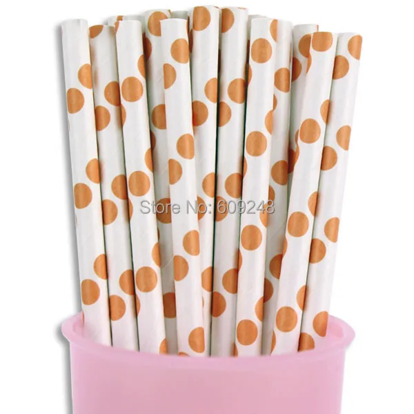 100 Pcs Mixed Colors Biodegradable Halloween Party Decorations Orange Polka Dot Printed Paper Straws