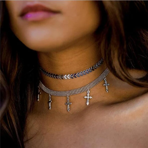 Vintage Punk Multi Layer Mond Sterne Herzen Streifen Simulierte Perle Halsketten Anhänger für Frauen Böhmischen Zubehör Geschenk – Detail 24