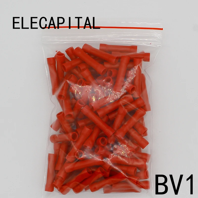 BV1 BV1.25 Full Insulating Wire Connector wire connector Butt Connectors Crimp Electrical Wire Splice Terminal 100PCS/Pack BV