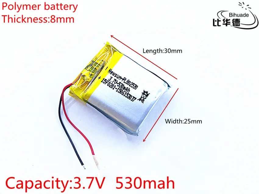 10pcs 3.7V,530mAH,802530 PLIB polymer lithium ion / Li-ion battery for GPS,mp3,mp4,mp5,dvd,bluetooth,model toy mobile bluetooth