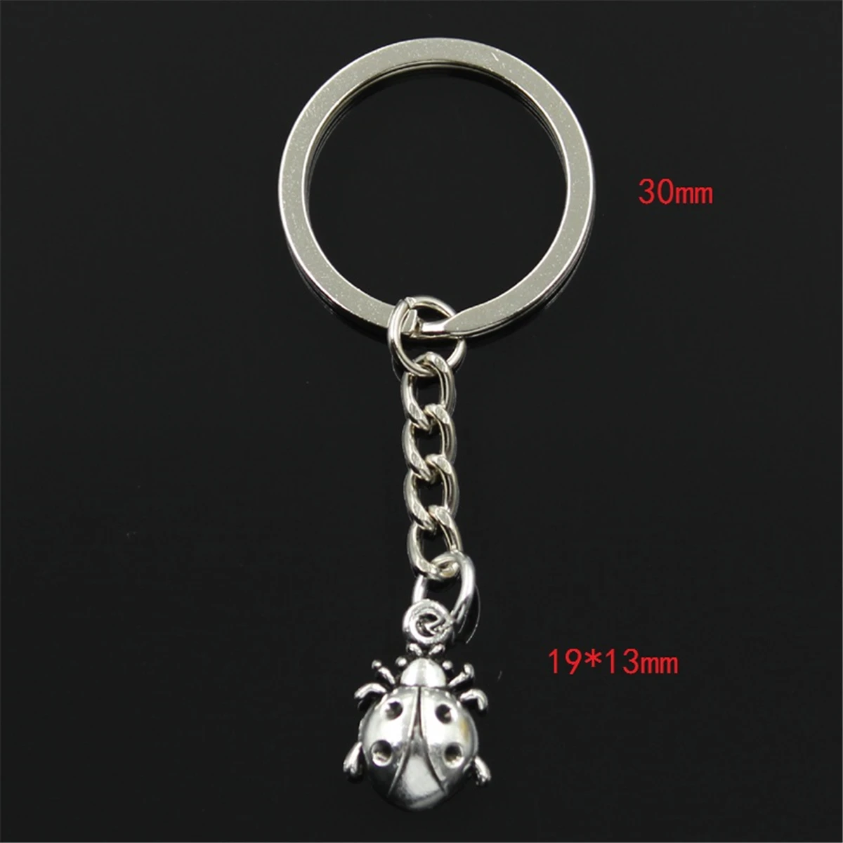 New Fashion Men 30mm Keychain DIY Metal Holder Chain Vintage Ladybug Bug 19x13mm Silver Color Pendant Gift