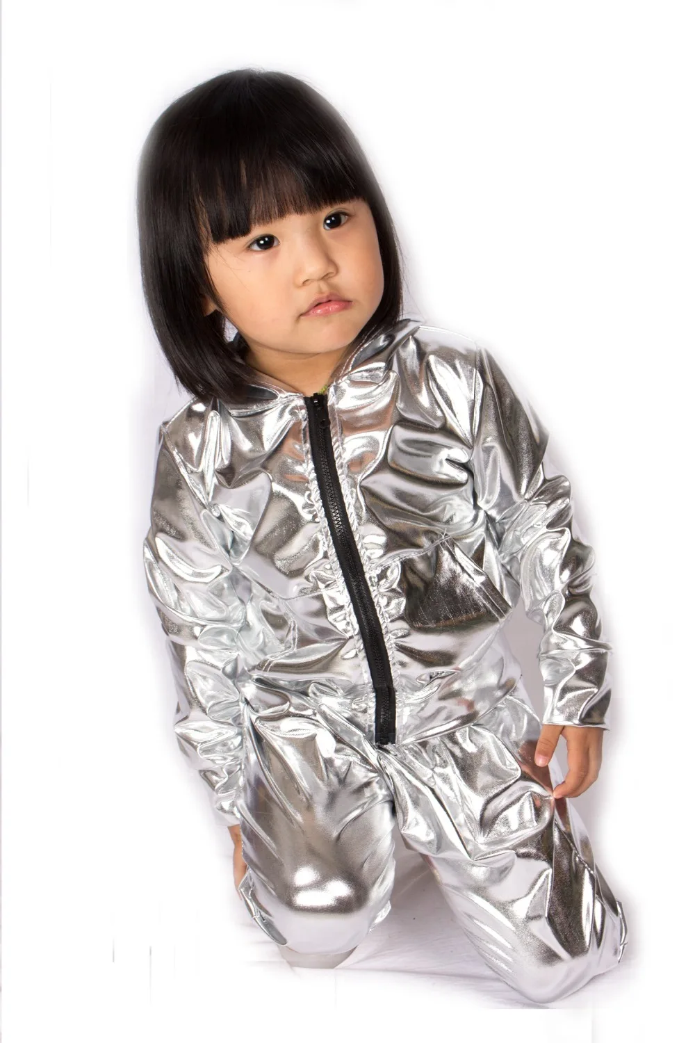 Spring Autumn Kids Silver Bomber Jacket Stage Performance Wear Paillette Feminina Casaco Jazz Hip Hop Dance Coat