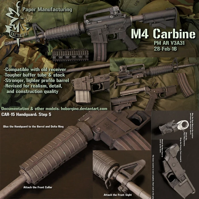 M4 carbine gun handmade DIY gun paper model 1:1 scale