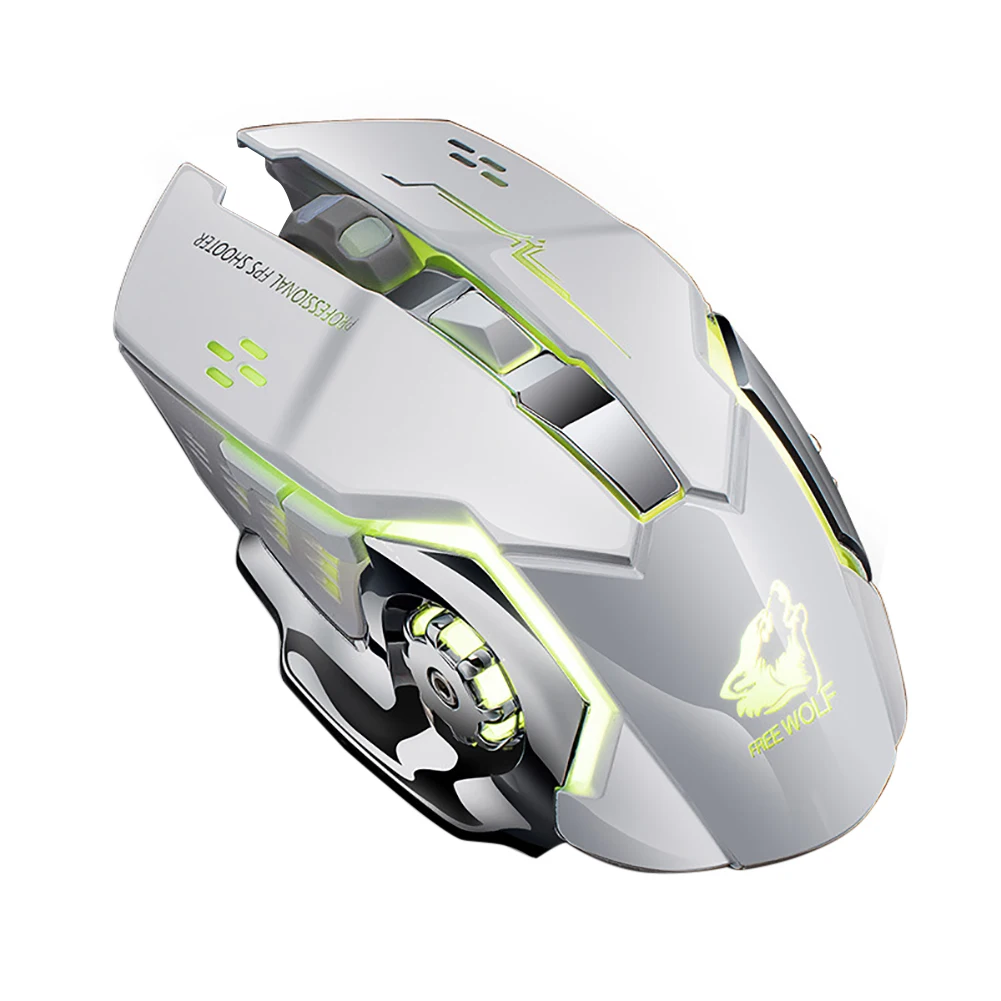 Wolf-ratón óptico inalámbrico X8, dispositivo silencioso, 2,4 GHz, 2400DPI, 6 teclas, receptor USB