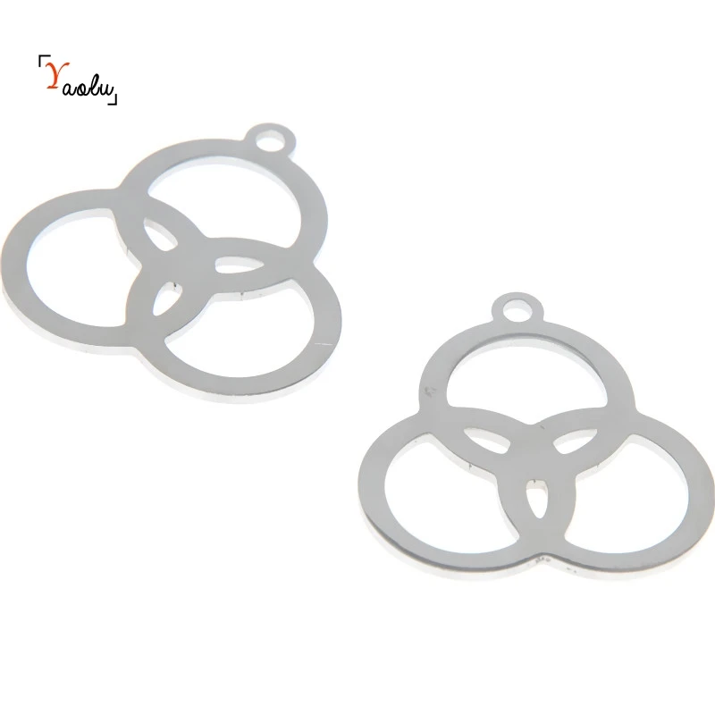 5pcs/lot Borromean Rings charm Three Circles Tripod of Life Emblem Trinity Knot Stainless steel Charm pendant 28x26mm