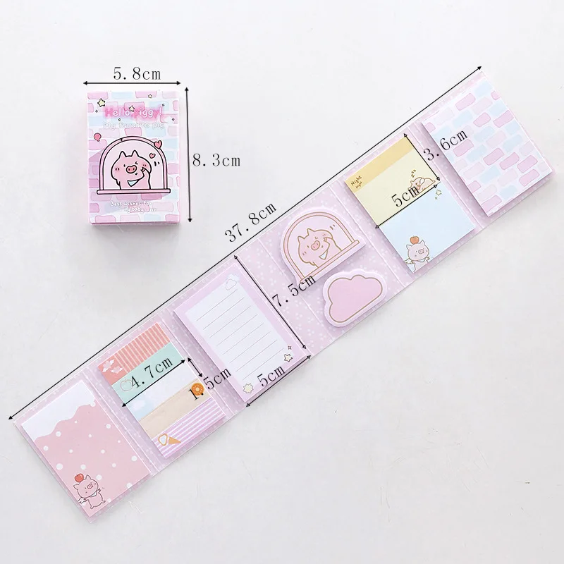 Pink Hello Pig Memo pad 6 Folding Notepad Sticker Notes Planner DIY Cute Stationery School Office Supplies