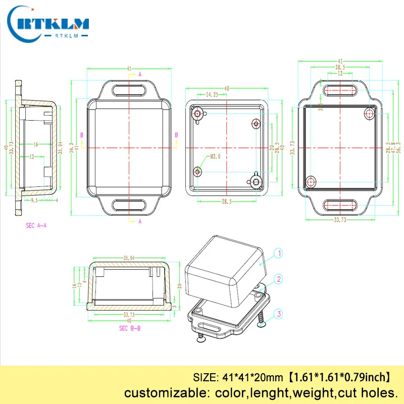 พลาสติก Electronics Enclosure DIY กล่องติดผนังขนาดเล็กกรณี ABS เครื่องมือทดสอบกล่อง 41*41*20 มม