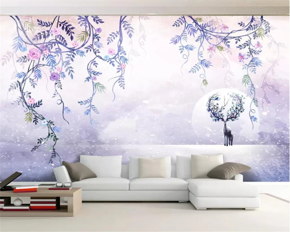 

Beibehang Custom home background wall wallpaper romantic dream flower rattan deer sofa background decorative wall 3d wallpaper