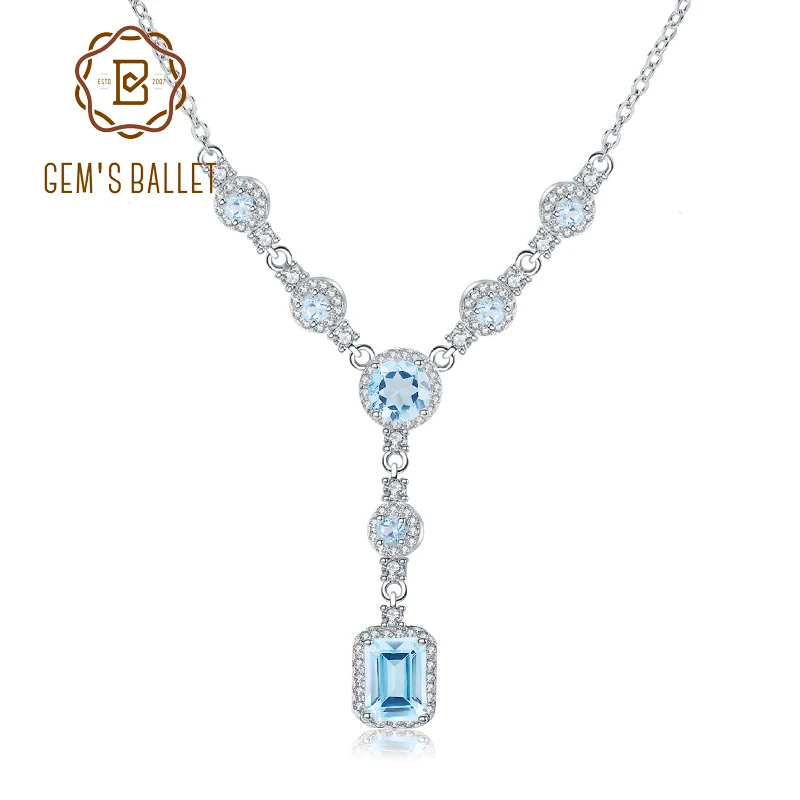 

GEM'S BALLET Luxury 3.77Ct Natural Sky Blue Topaz Gemstone 925 Sterling Silver Pendant Necklace for Women Wedding Fine Jewelry