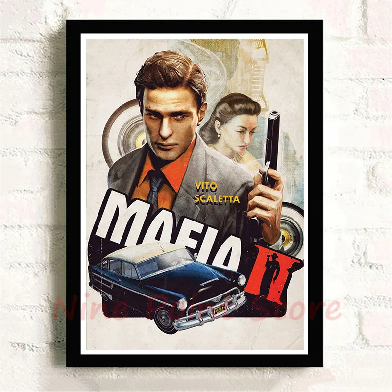 Mafia Coated paper Poster Video Game Class Bar Cafe Living Room Dining room Wall Decorative Paintings Frameless