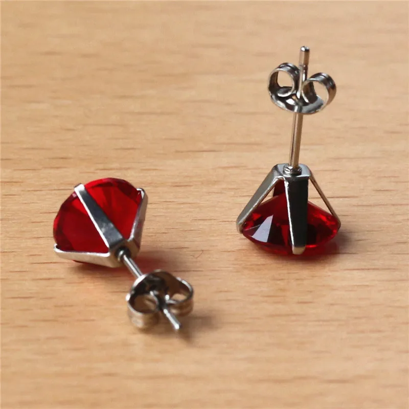 316 L Stainless Steel With 8mm Round AAA Red Zircon Stud Earrings For Men And Women 201903011412