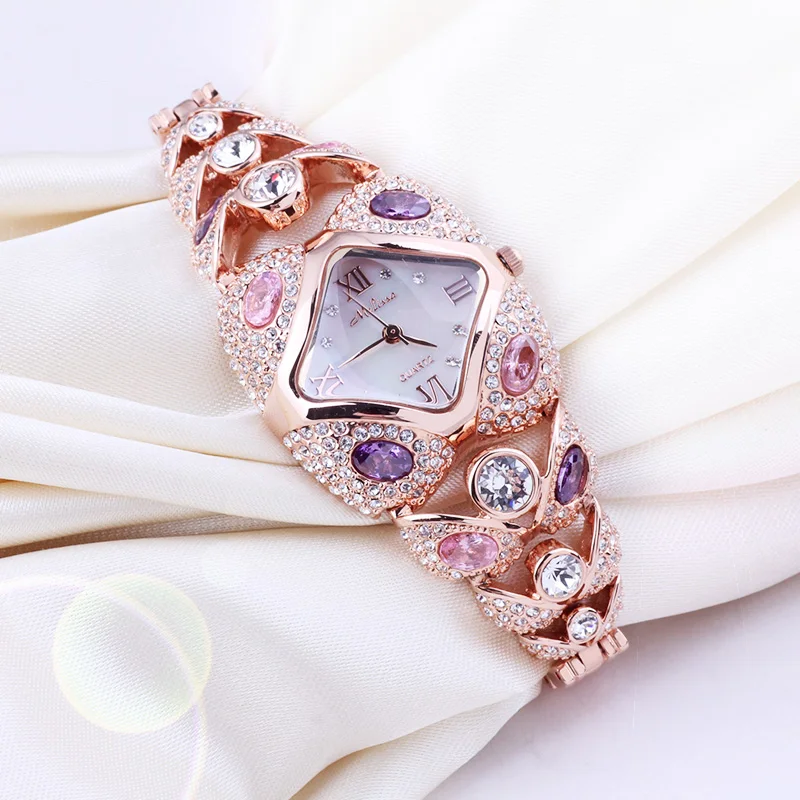 Top Melissa Lady Wrist Watch Quartz Fashion Women Dress Bracelet Rhinestone Shell Luxury Crystal Party Bling Girl Birthday Gift