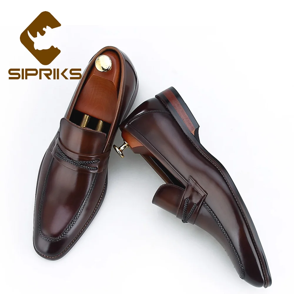 

Sipriks Genuine Leather Black Slip-On Dress Shoes Boss Men Elegant Dark Brown Business Office Gents Suit Social Shoes Formal 44