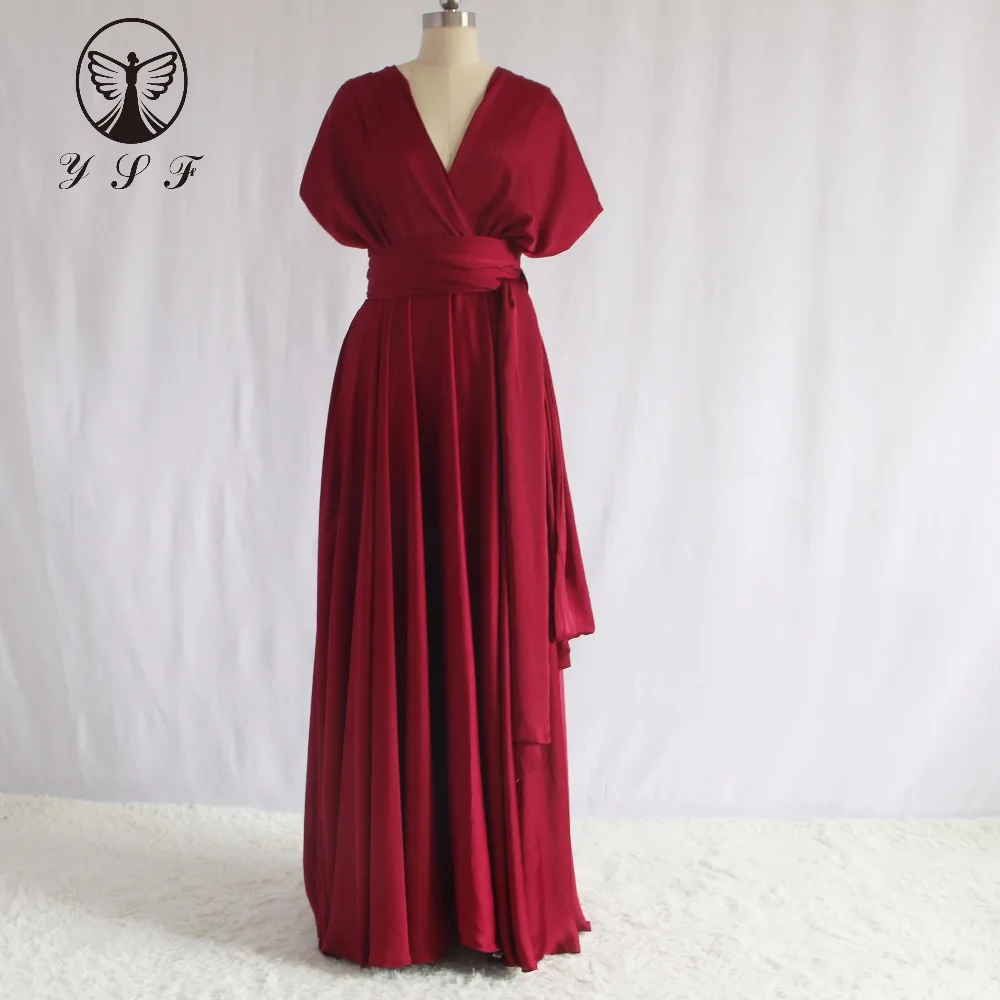 

Fashion Vestido De Dama De Honra Burgundy V Neck Pleated Sashes Long Bridesmaid Dresses 2017