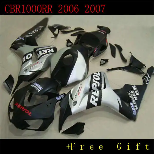 

km New ABS motorcycle bike Full Fairings kits set For CBR1000RR 06-07 CBR 1000 1000RR 06 07 CBR1000 RR 2006 2007 black silver